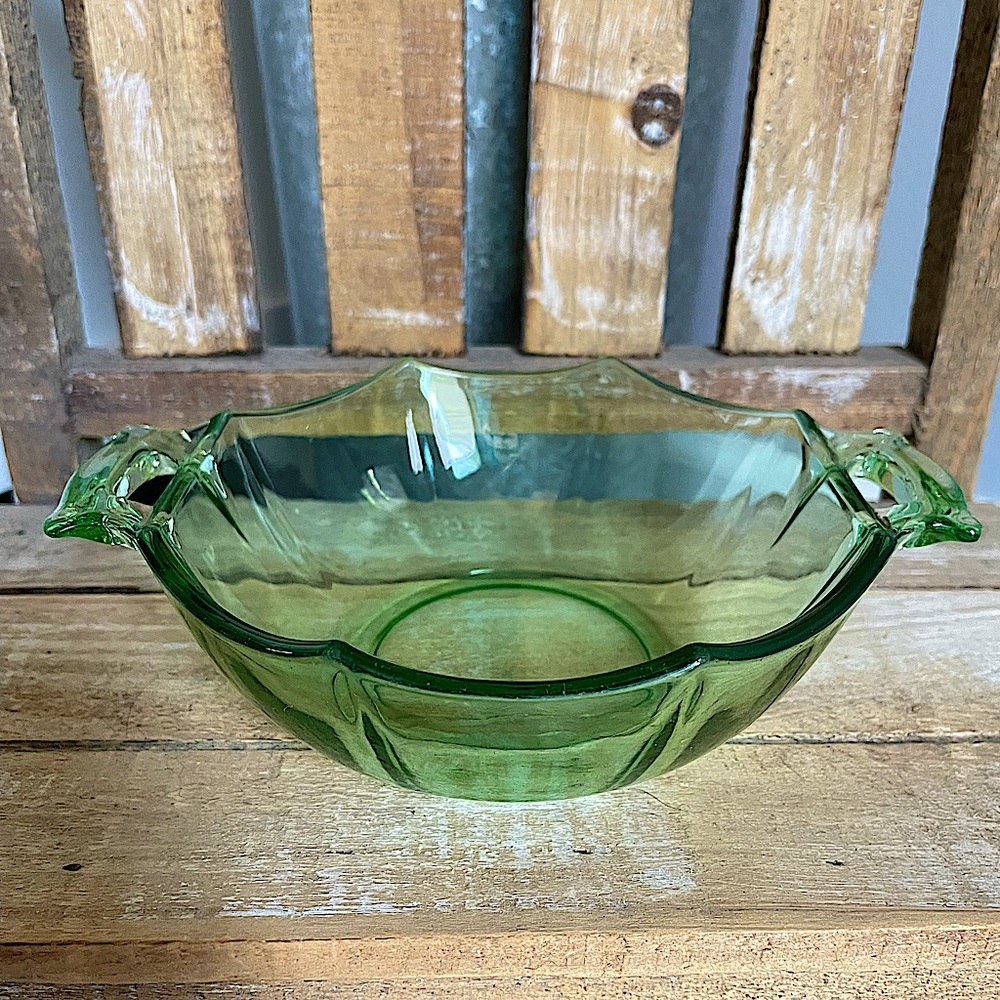 Depression Uranium Glass Bowl with Handles